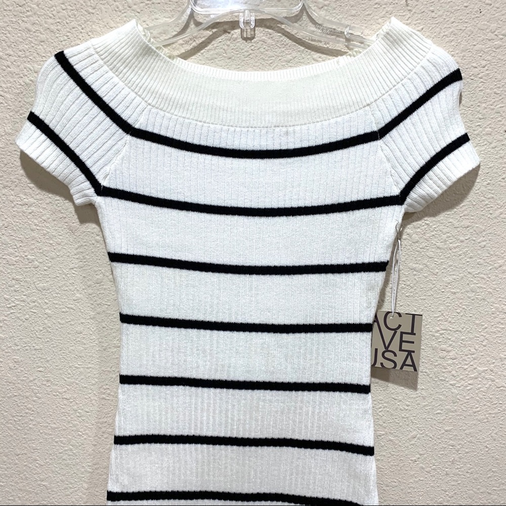 Off The Shoulder Stripe Mini Dress (NWT) - Picture 2 of 7